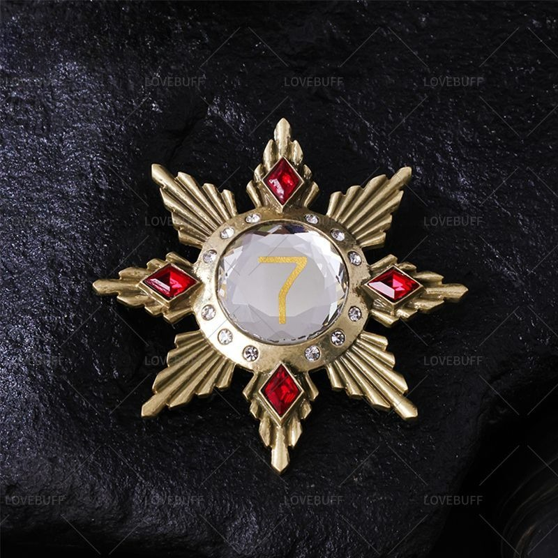 Vintage Collectible Pins - เข็มกลัดรูปดาวสีทองหมายเลข 7 ประดับด้วยพลอยแดงใสสไตล์วินเทจ เข็มกลัดติดเสื้อผ้า ของตกแต่ง ของสะสม