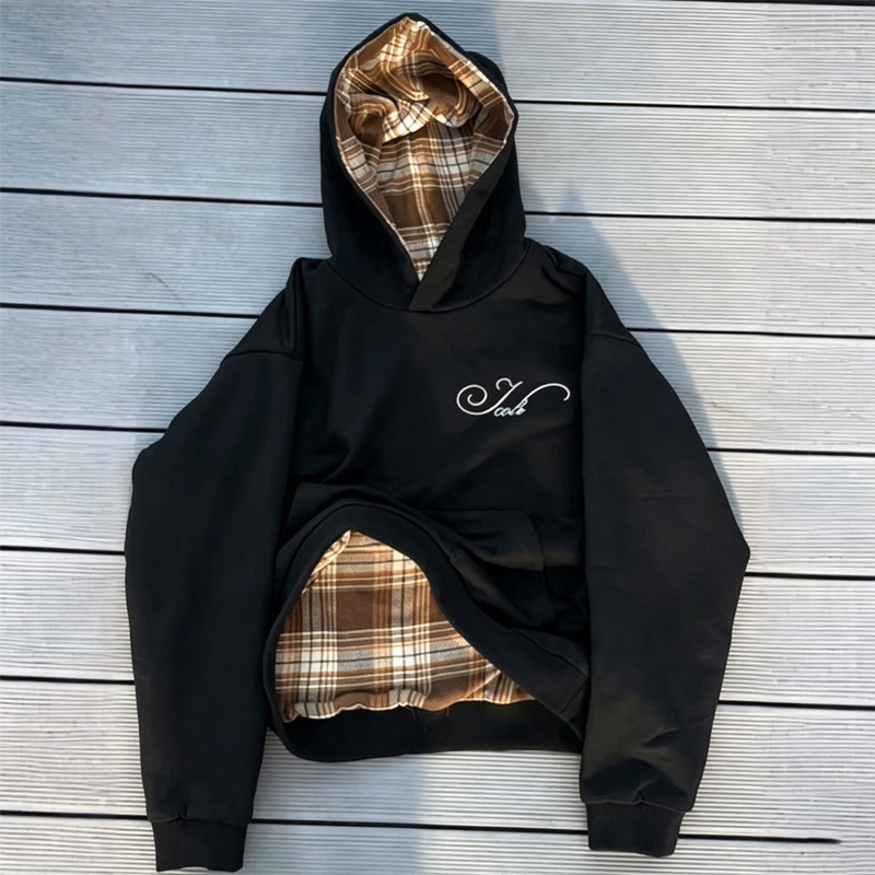 Vintage Zip Hoodie - เสื้อฮู้ดดี้ลายสก็อตแบบสองด้านสำหรับผู้หญิง ฤดูใบไม้ร่วง-ฤดูหนาว 2026 สไตล์วินเทจ ทรงโอเวอร์ไซส์ แขนยาว