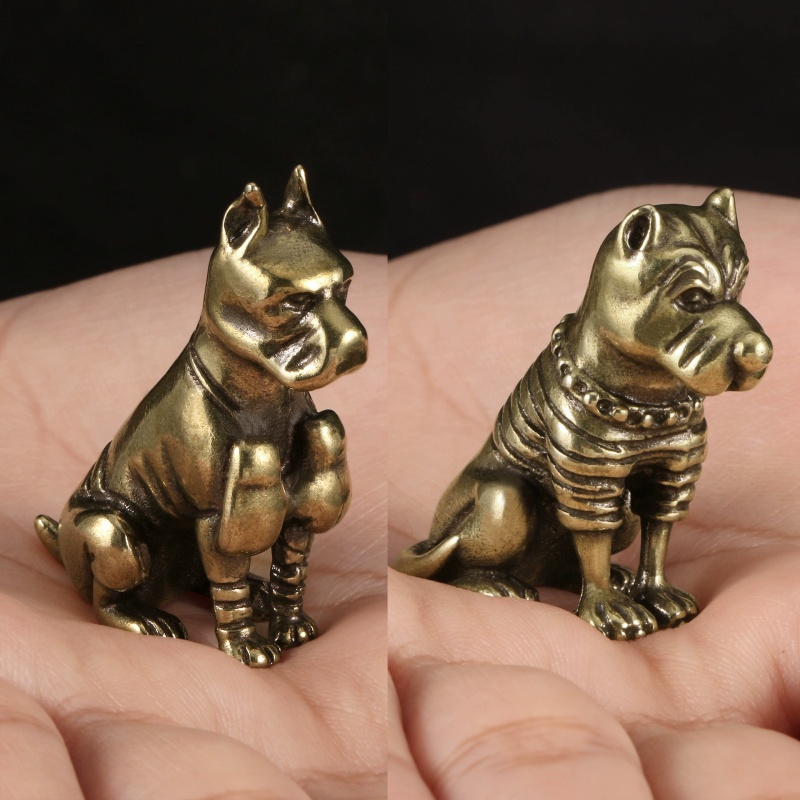 Vintage Collectible Christmas Ornaments - รูปปั้นพิตบูล บูลด็อก ทำจากทองเหลืองโบราณ ของตกแต่งขนาดเล็กสำหรับวางบนโต๊ะและตกแต่งบ้าน ของสะสมสำหรับคนรักสุนัข
