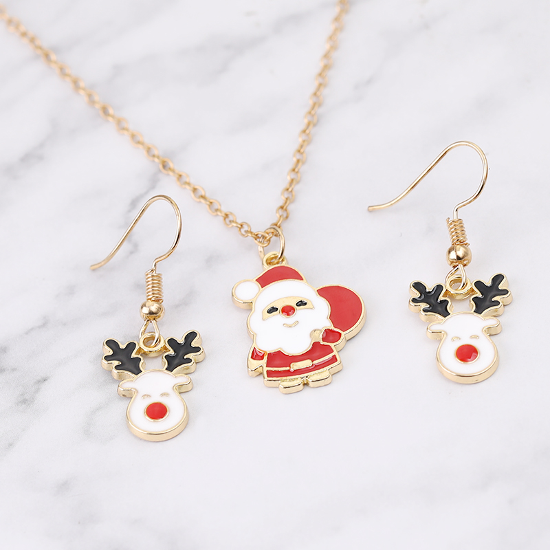 Vintage Collectible Santa - ชุดเครื่องประดับชุดกวางเรนเดียร์ต่างหูรูปหยดน้ำคริสต์มาสสร้อยคอเครื่องรางซานตาคลอสของขวัญคริสต์มาสสำหรับผู้หญิงหญิงสาว