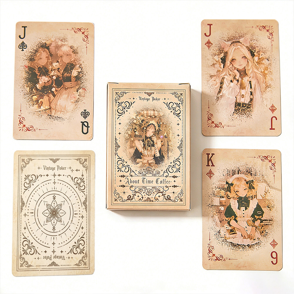 Vintage Collectible Playing Cards - การ์ดเล่นเกมแนวเทพนิยายวินเทจ 55 ใบ, ชุดการ์ดสะสมธีมกาแฟยุโรป, เหมาะสำหรับเป็นของขวัญ