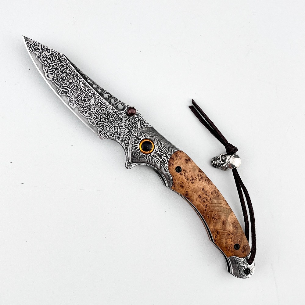 Vintage Collectible Knife - มีดพับลายดามัสกัสความแข็งสูง มีดพกสะสมตกแต่งสไตล์วินเทจ เหมาะสำหรับเป็นของขวัญสะสม มีดล่าสัตว์