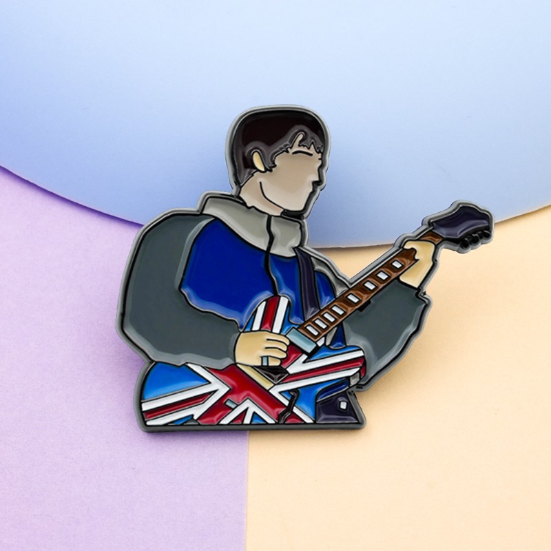 Vintage Collectible Pins - เข็มกลัดเคลือบลายกีตาร์ร็อคสไตล์วินเทจอังกฤษ ลายธงชาติอังกฤษ ทำจากโลหะผสม ตราสัญลักษณ์ธีมดนตรีย้อนยุค เครื่องประดับตกแต่งเสื้อผ้าสุดเทรนดี้ ของสะสม
