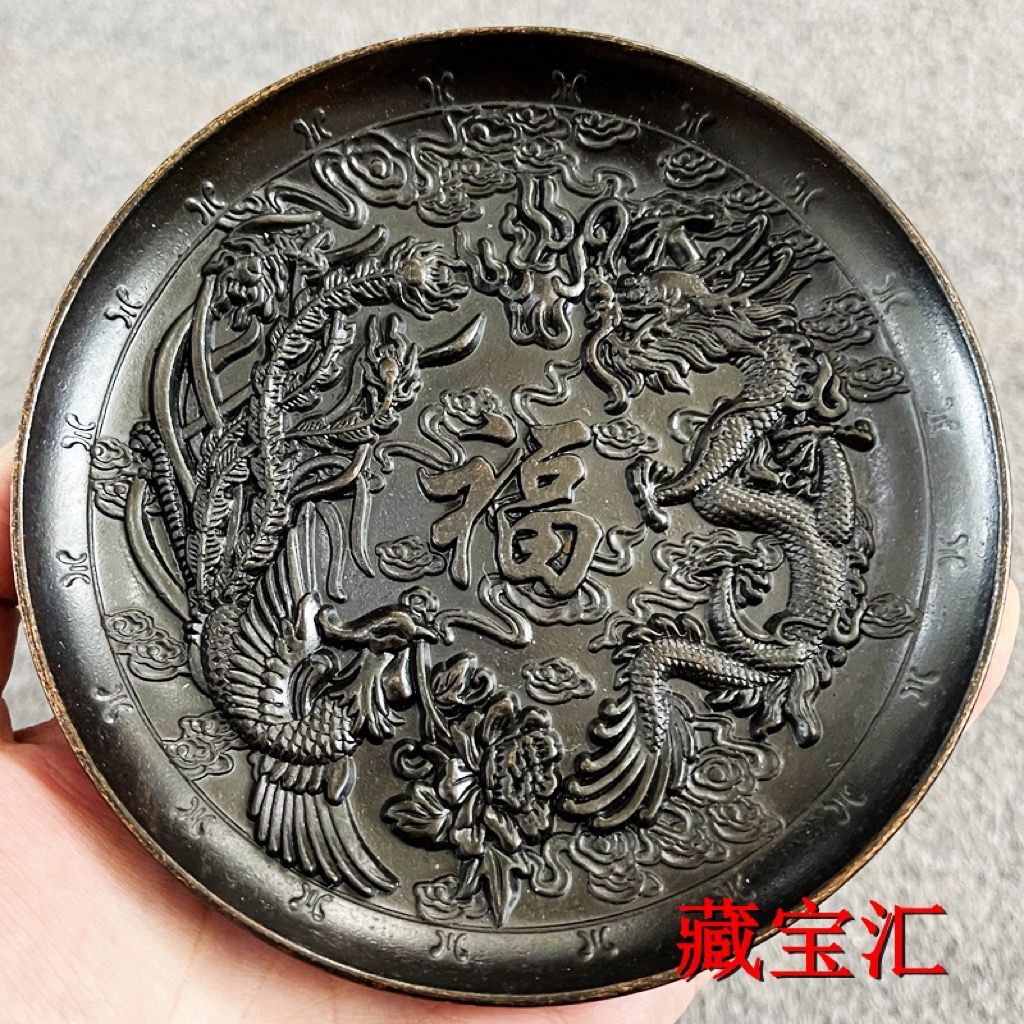Vintage Collectible Dishes - จานทองแดงโบราณรูปทรงจานร้อยพร สไตล์ของขวัญราชวงศ์ ของสะสมโบราณ ตกแต่งบ้าน