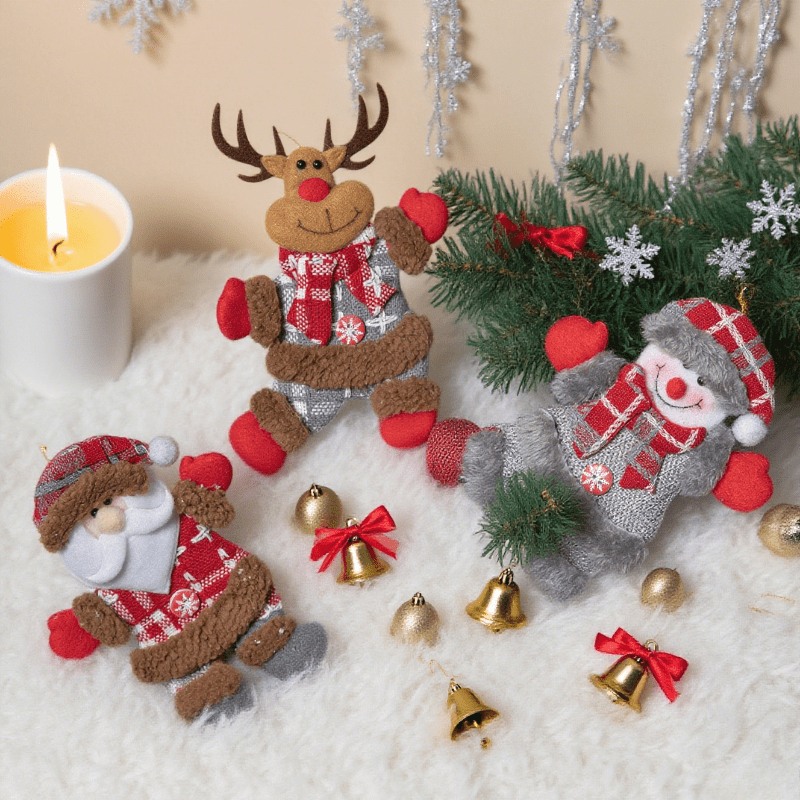 Vintage Collectible Santa - ชุดเครื่องประดับแขวนรูปซานตาคลอส 3 ชิ้น แบบสุ่มสไตล์วินเทจ บรรยากาศสุดเก๋ ผ้าเนื้อน้ำหนักเบาและทนทาน