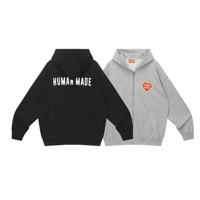 Vintage Zip Hoodie - เสื้อฮู้ดซิปวินเทจพิมพ์ลายหัวใจทรงโอเวอร์ไซส์สำหรับคู่รัก สไตล์สตรีทแวร์