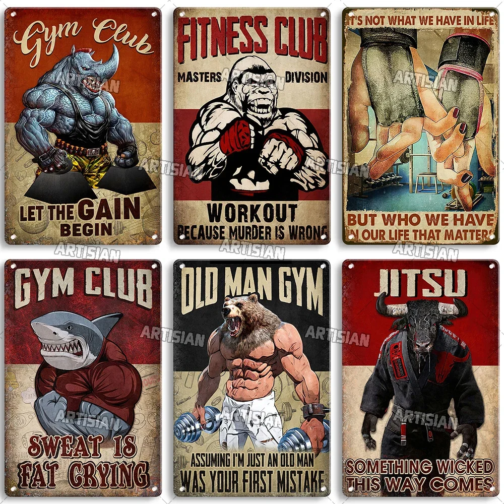 Vintage Collectible Signs - ป้ายโลหะตกแต่งผนังลายศิลปะคำคมสร้างแรงบันดาลใจจาก Old Man Gym Club ของตกแต่งห้องฟิตเนส
