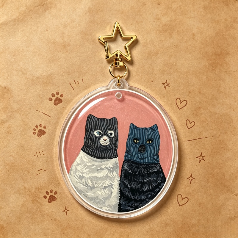 Vintage Cartoon Collectible - พวงกุญแจอะคริลิกรูปแมว Serial Cuddlers น่ารัก แมวยั้งกัน จี้ห้อยกระเป๋า