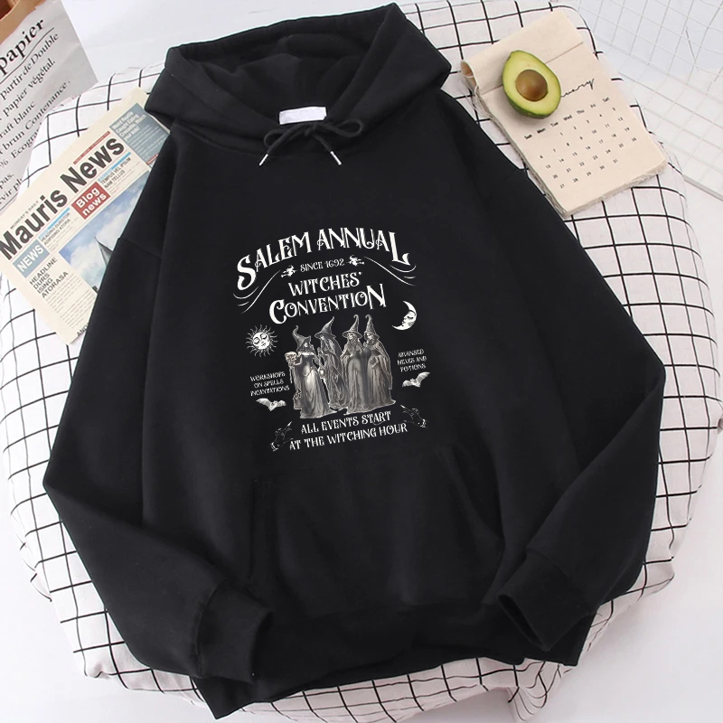 Vintage Zip Hoodie - Salem เสื้อสเวตเตอร์ฮาโลวีนแขนยาวแนววินเทจเสื้อสำหรับผู้หญิงลายแม่มดมีฮู้ดแขนยาวแนวย้อนยุค