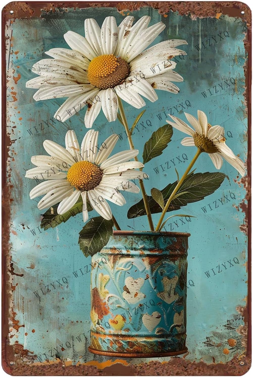 Vintage Collectible Signs - ป้ายโลหะลายดอกเดซี่สีขาว ป้ายดีบุกวินเทจสำหรับตกแต่งบ้าน สำนักงาน ห้องครัว บาร์ คาเฟ่