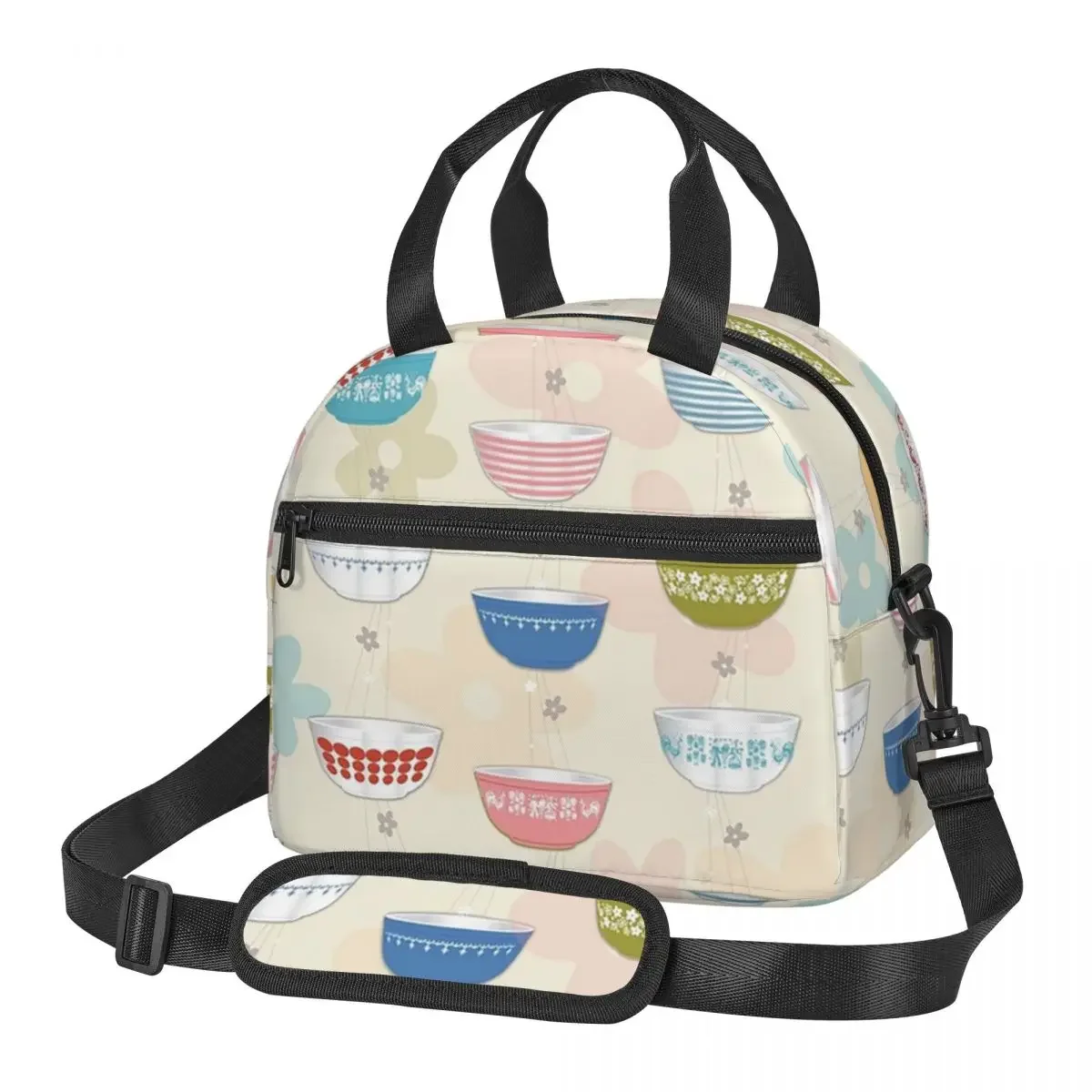 Vintage Collectible Lunch Boxes - กระเป๋าใส่อาหารแบบมีฉนวนสำหรับผู้หญิง คอลเลคชั่นชามไพเร็กซ์สไตล์วินเทจ กล่องเก็บอาหารเบนโตะ กล่องอาหารกันรั่วซึม กระเป๋าเก็บความเย็นแบบพกพา