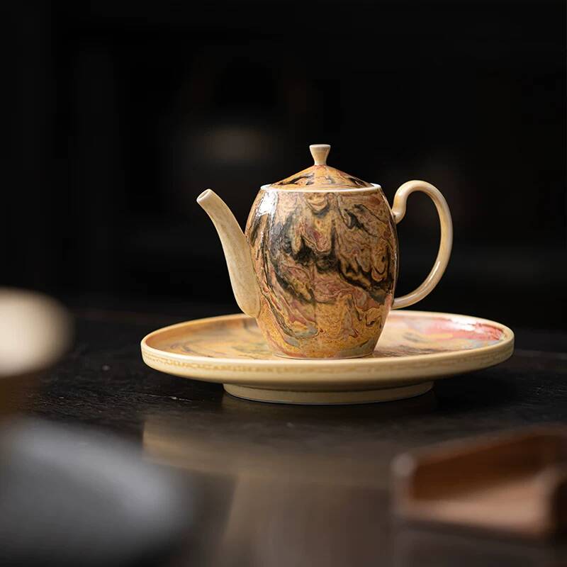 Vintage Collectible Pottery - ชุดน้ำชาคุณภาพสูงสไตล์ภาพวาดสีน้ำมันตุนหวง ทำด้วยมือ ใช้ฟืน เผาไหม้ สำหรับใช้ในบ้าน ชุดกงฟูชา