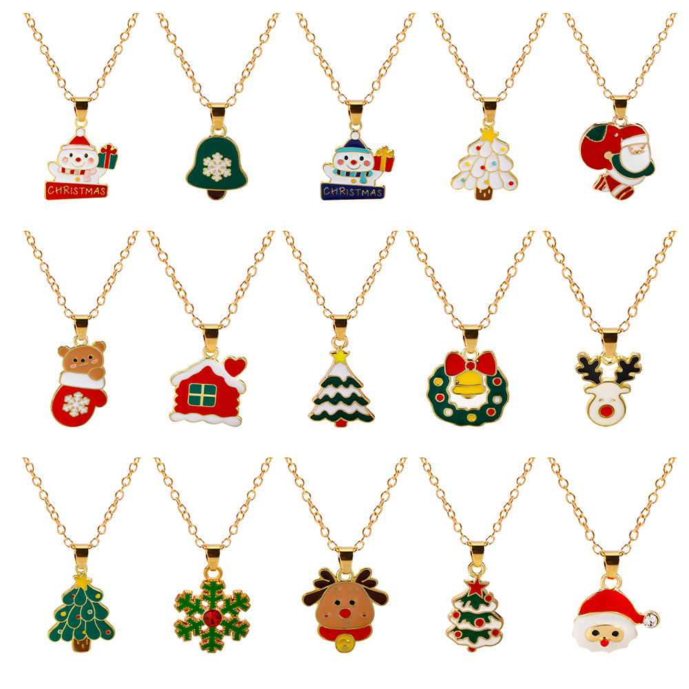 Vintage Collectible Santa - สร้อยคอคอลเลกชันคริสต์มาส33สไตล์พวงมาลัยลูกกวาดซานตาคลอสเลื่อนหมวกกวางเรนเดียร์ต้นหิมะ