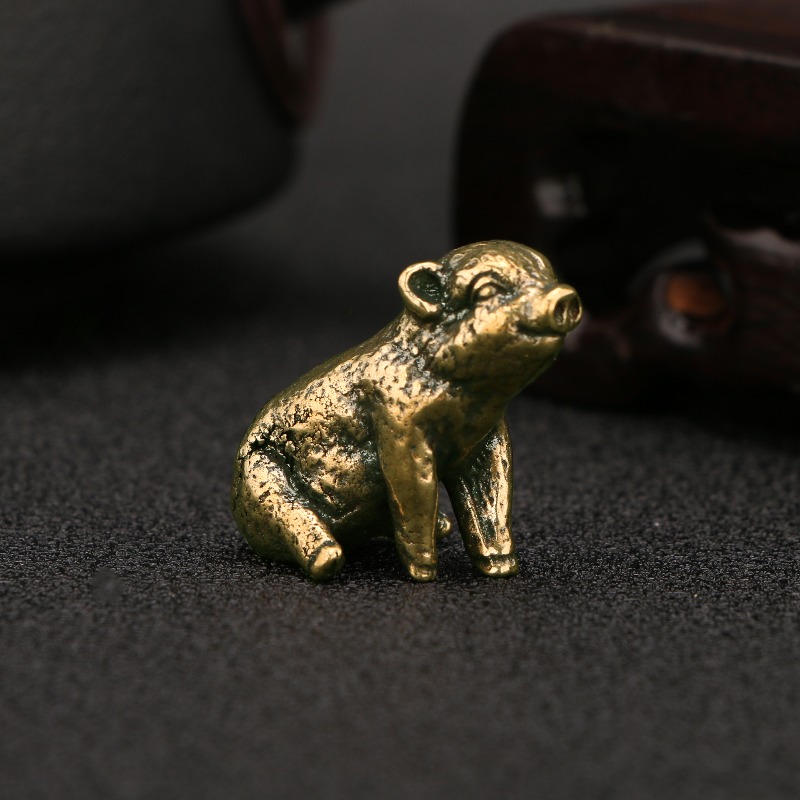 Vintage Collectible Christmas Ornaments - หมูทองเหลืองโบราณสไตล์จีนโบราณ ของตกแต่งบ้าน งานฝีมือ ของสะสม