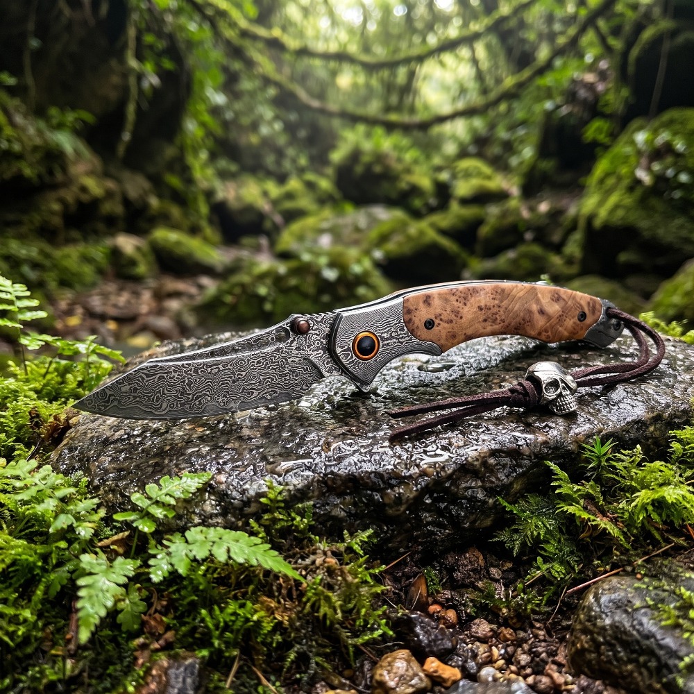 Vintage Collectible Knife - มีดพับลายดามัสกัส ความแข็งสูง สไตล์วินเทจ ของสะสม ของตกแต่ง สำหรับเป็นของขวัญ