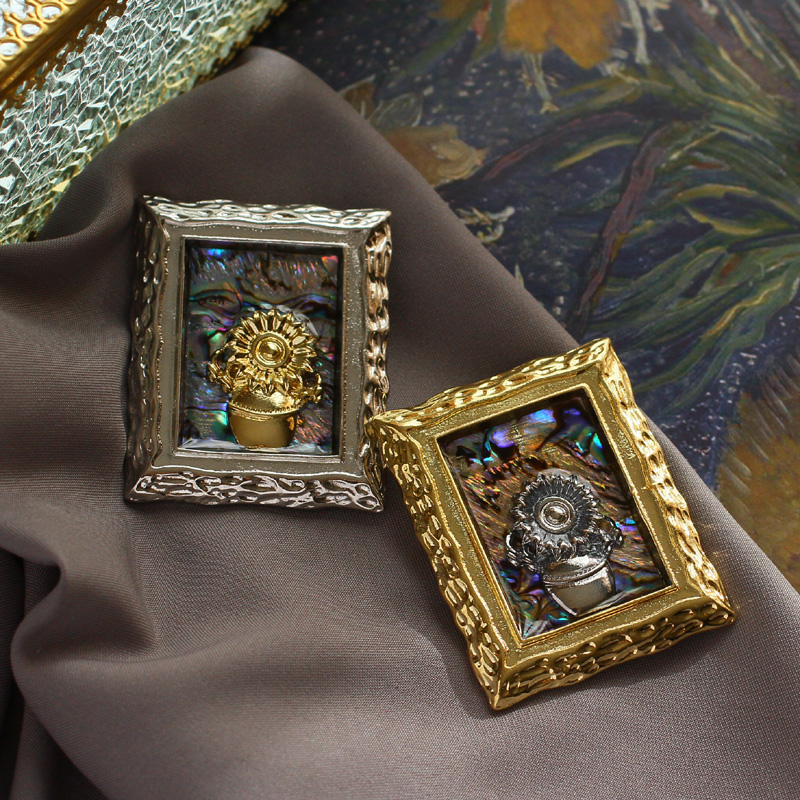 Vintage Collectible Pins - Muylinda Vintage Van Gogh ดอกทานตะวันเข็มกลัดคอลเลกชันดอกทานตะวันภาพวาดเข็มกลัด Artware
