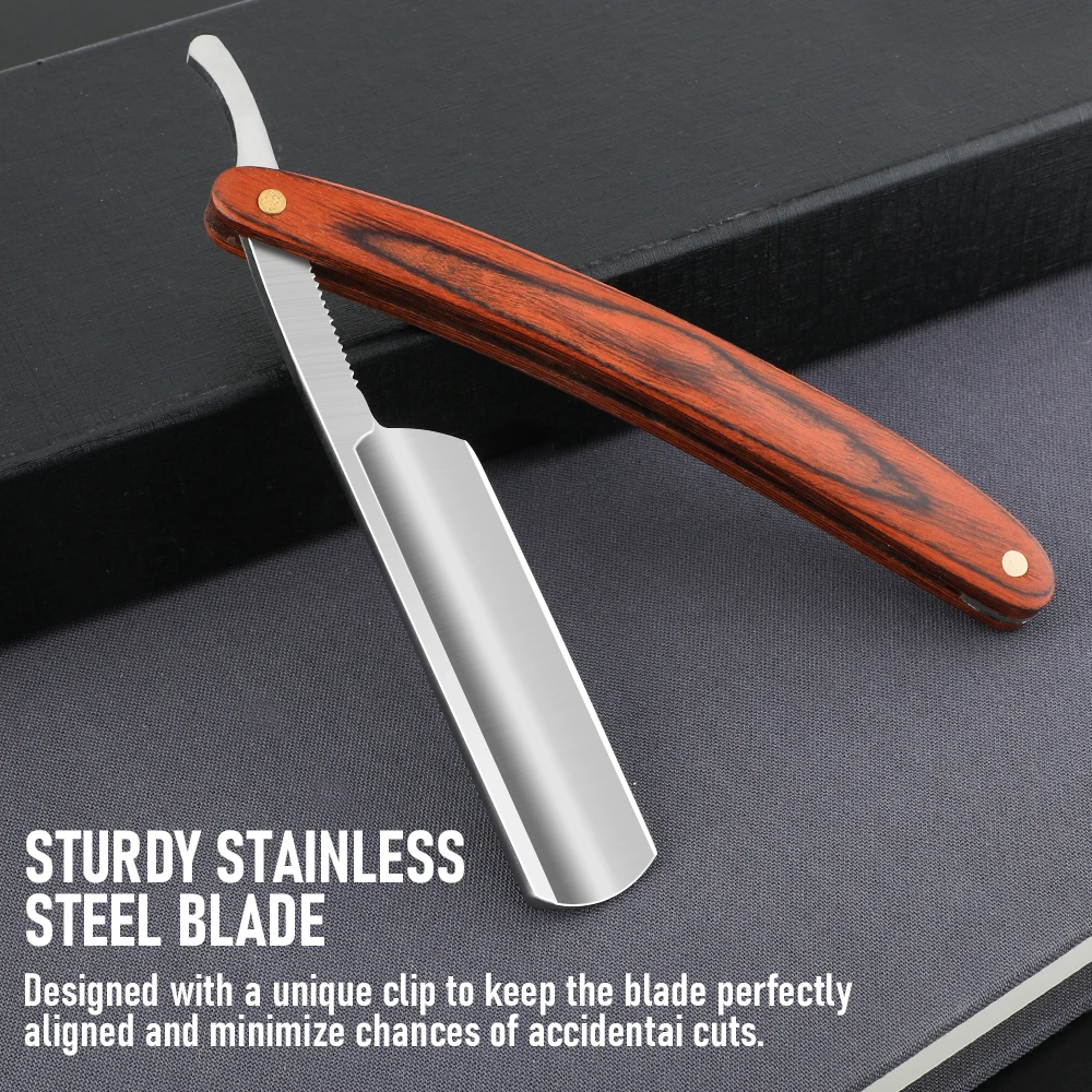Vintage Collectible Knife - มีดโกนหนวดวินเทจขนาดใหญ่ 1 ชิ้น ใบมีดตรง ด้ามไม้ พับได้