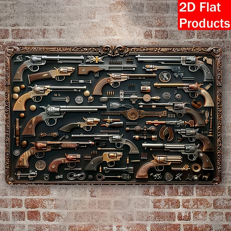 Vintage Collectible Guns - [แผ่นโลหะตกแต่ง] แผ่นโลหะตกแต่งและเครื่องประดับอะลูมิเนียมสำหรับสะสมปืนสไตล์วินเทจ, ป้ายรูปพวงหรีดสี่เหลี่ยม, Bes