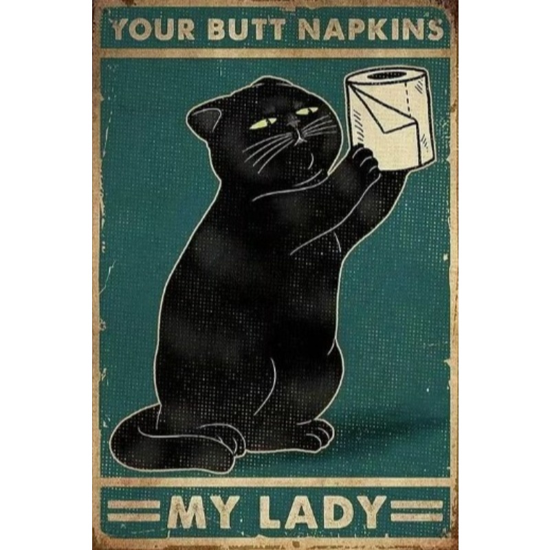 Vintage Collectible Signs - ป้ายโลหะแมวตลกสีดำ ป้ายโลหะวินเทจ ป้ายโลหะย้อนยุครูปสัตว์ โปสเตอร์ดีบุกสำหรับตกแต่งห้องนั่งเล่น ตกแต่งบ้าน ตกแต่งผนัง