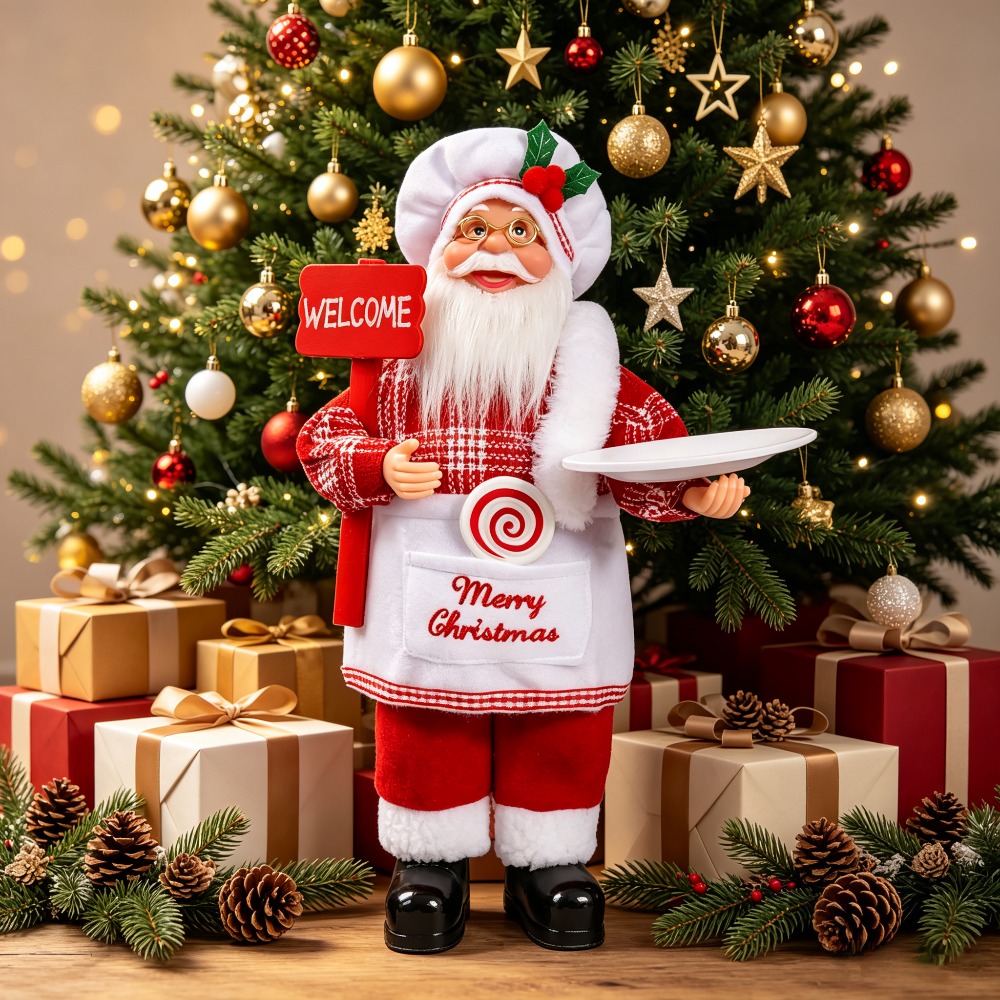 Vintage Collectible Santa - ของตกแต่งโต๊ะทำงานธีมซานตาคลอสในชุดเชฟคริสต์มาส โดดเด่นด้วยคุณสมบัติการสะสมที่ยอดเยี่ยมและให้ผลลัพธ์การตกแต่งที่โดดเด่น