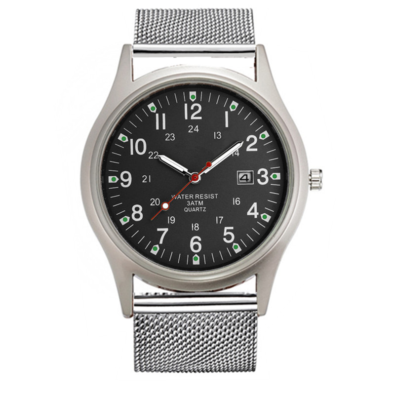 Vintage Watch Collecting - Montre Homme นักเรียนแบรนด์เดิมนาฬิกาผู้ชายสแตนเลสสตีลปฏิทินควอตซ์นาฬิกา Vintage สีดํา Reloj
