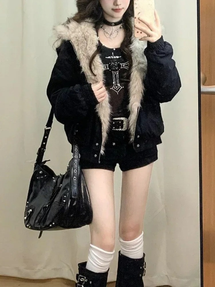 เสื้อฮู้ดดี้ซิปสีดำสไตล์โกธิคว - Vintage Zip Hoodie บทวิจารณ์และราคา