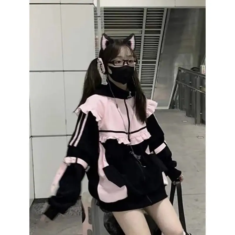ฤดูใบไม้ร่วงฤดูหนาวญี่ปุ่นหวาน - Vintage Zip Hoodie บทวิจารณ์และราคา