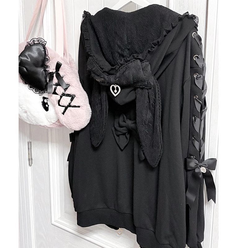 เสื้อโค้ทโลลิต้าหูกระต่ายน่ารั - Vintage Zip Hoodie บทวิจารณ์และราคา